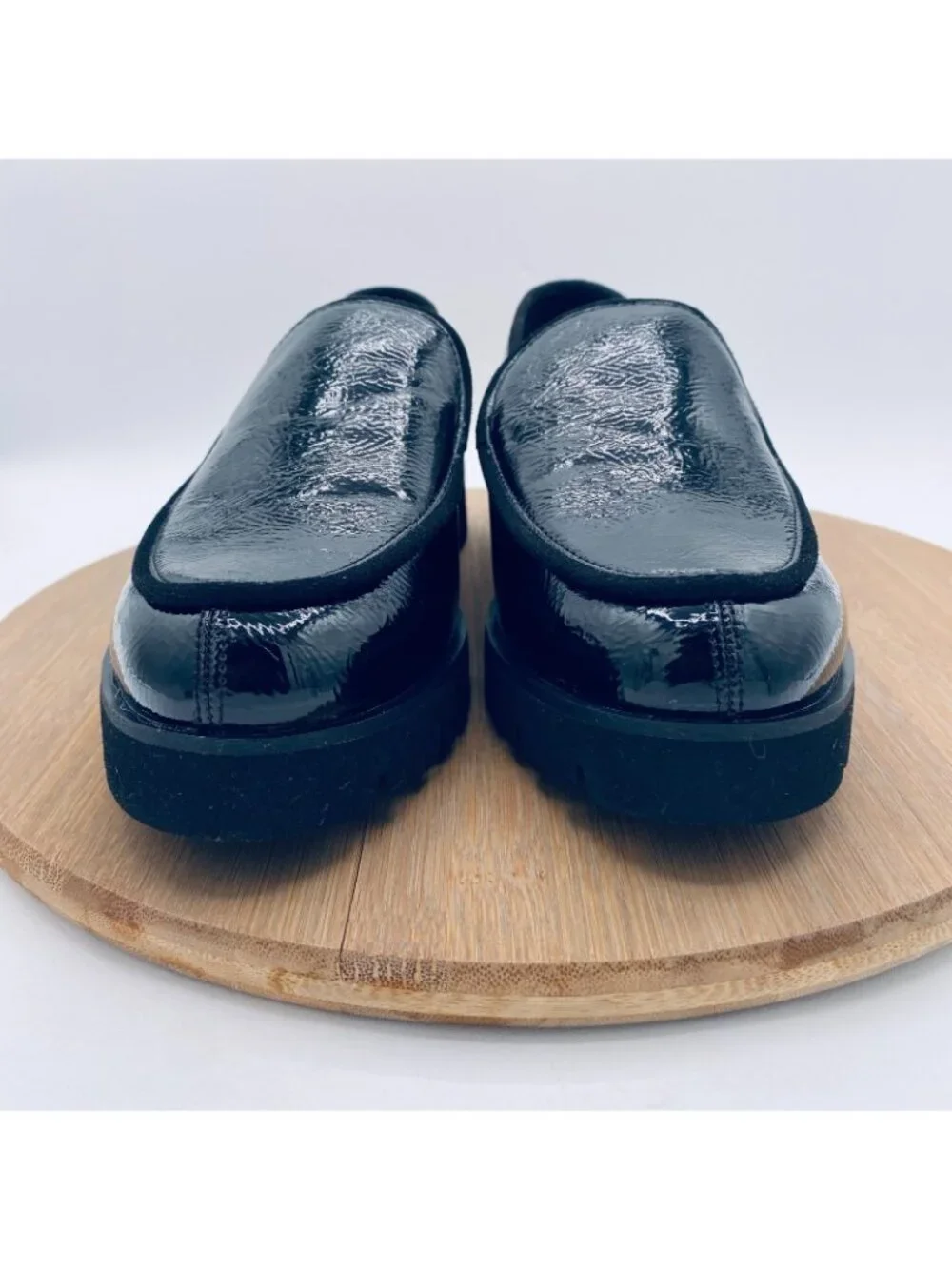 Donald Pliner Shoes Womens 9 Black Patent Leather Platform Loafers Minimalist